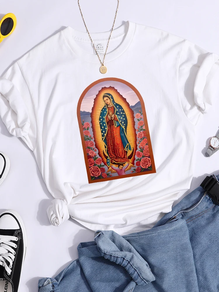 

Our Lady Of Guadalupe Culture Female Tshirts Hip Hop Breathable T-Shirts Casual Summer Crop Top Street Cool Creativity T-Shirts