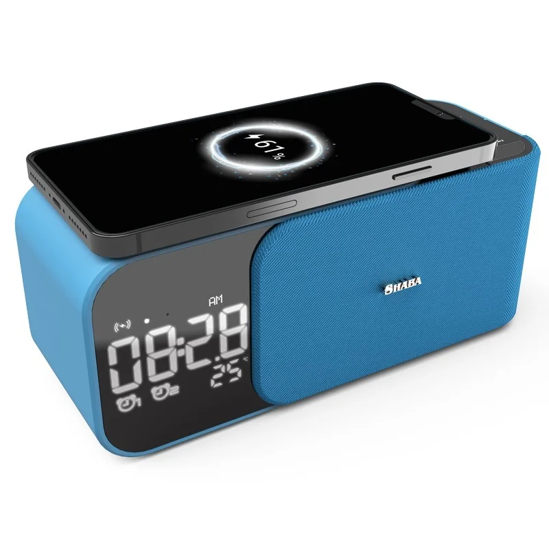

WD-500 Bluetooth Speaker Wireless Charging Alarm Clock Radio with Microphone Temperature Indicator LED Digital Display
