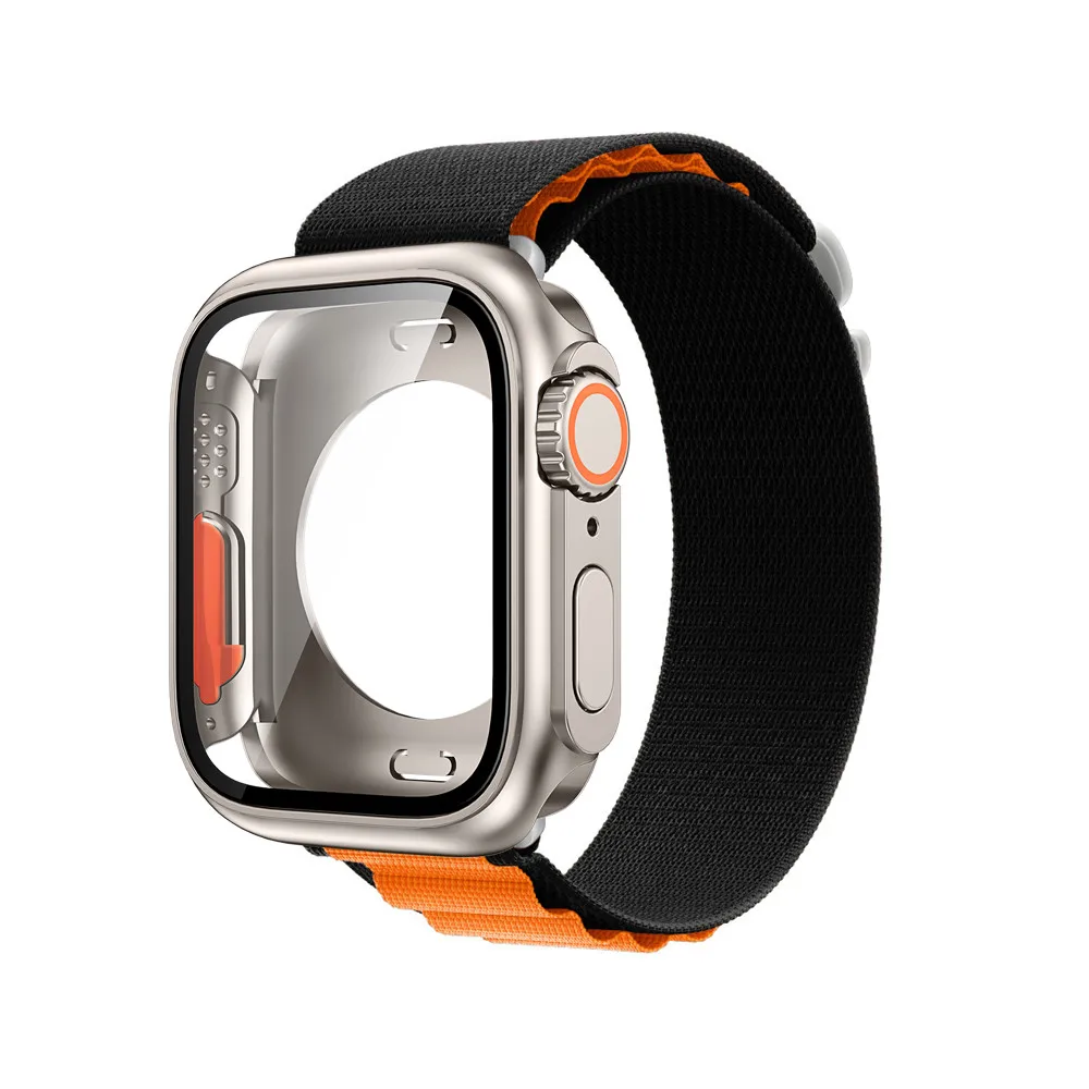 2nd Updated Mod Kit Glass Film Case Refit 360 Cover +Nylon Alpine Loop Strap For Apple Watch 8 7 6 5 4 Band Change to Ultra 49mm