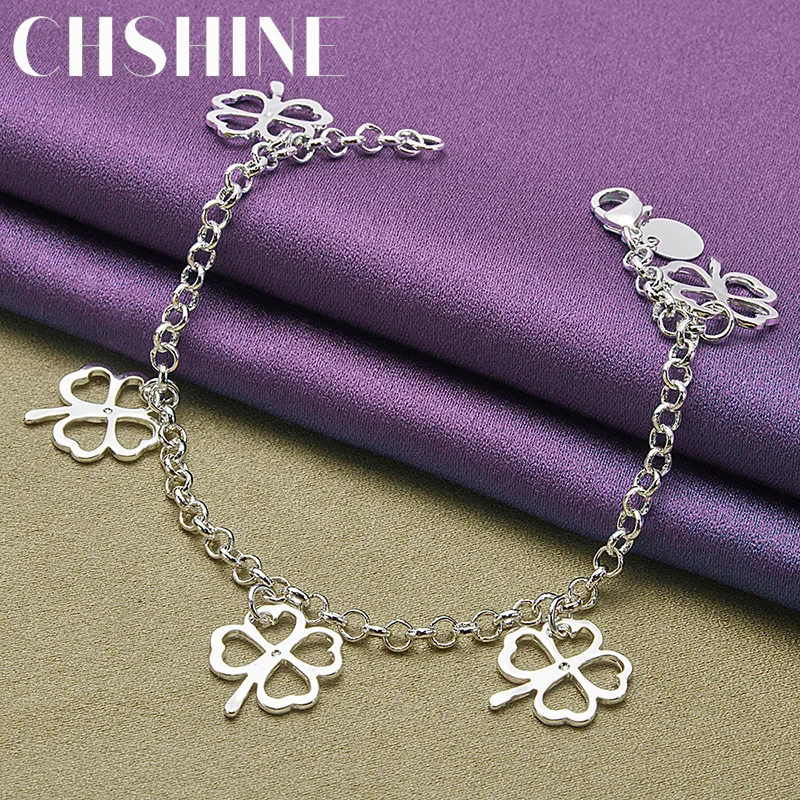 

CHSHINE 925 Sterling Silver Four Leaf Flower Bracelet Fashion Charm Jewelry Gift 20CM 8inches