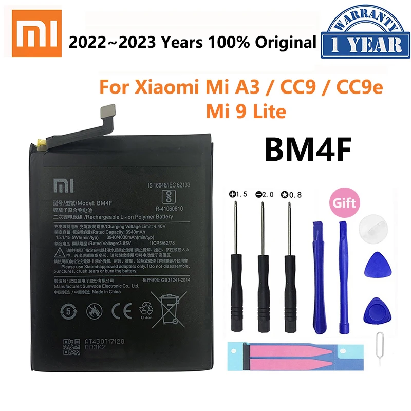

100% оригинальный высококачественный аккумулятор XIAO MI BM4F 4030 мАч для телефона Xiaomi A3 CC9 CC9e Mi9 Lite, сменные батареи, батарея