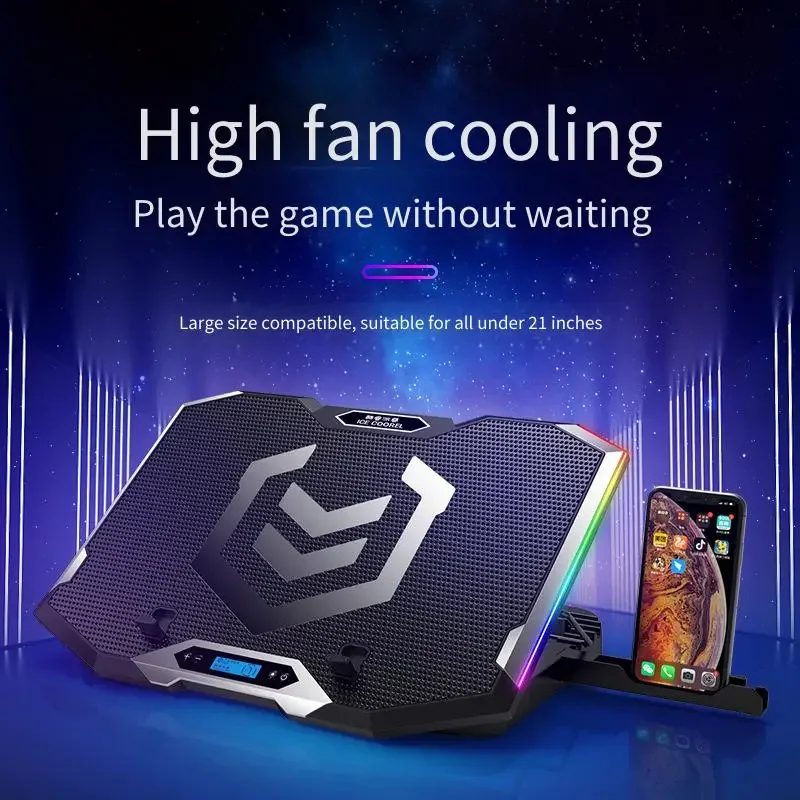 Фото Охлаждающая подставка для ноутбука K10 Gaming RGB с LED-экраном 12-18 дюймов, 3500 об/мин, 8 вентиляторов, 2 USB-порта №5