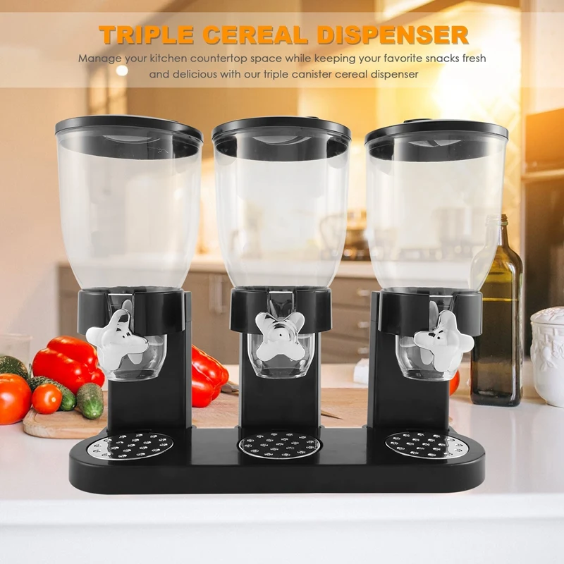 

Cereal Dispenser Triple Dry Food Dispenser Container Storage Machine Plastic Oatmeal Nuts Container Box Holds Food