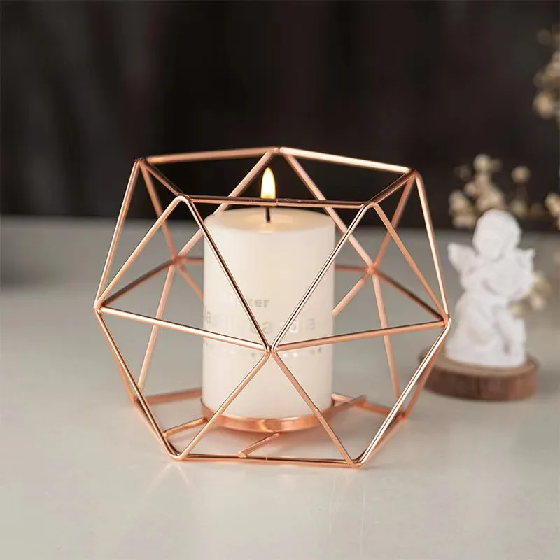 

Creative Polygonal Geometry Iron Candlestick Metal Ornaments Candles Taipei European Diamond Decoration Home Accessories