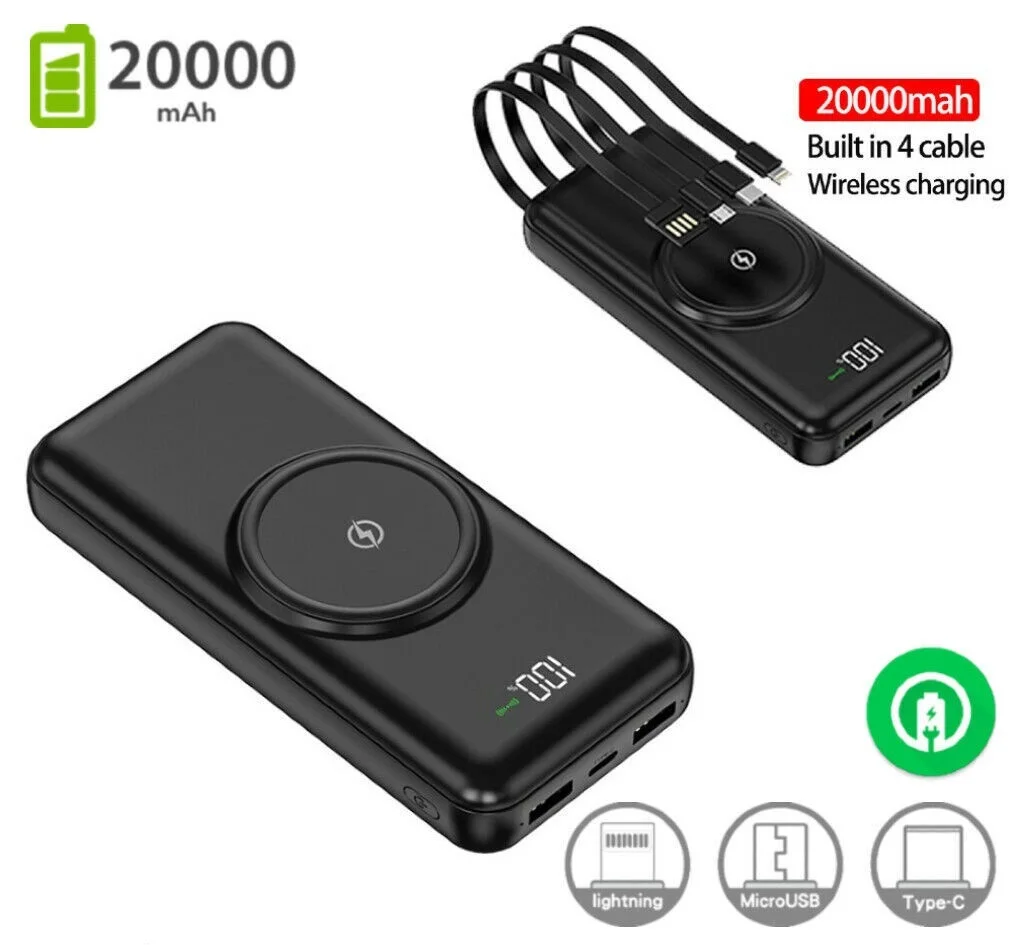 

Power Bank 20000mAH Wireless Fast Charger Qi Portable External Battery