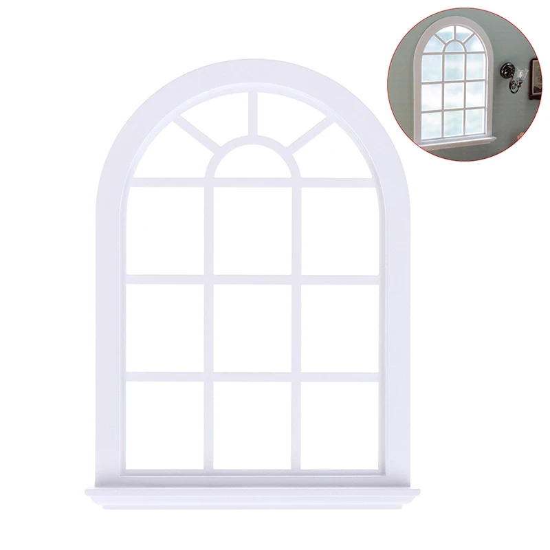

1:12 Dollhouse Miniature Furniture Mini Wood Window White Arched Doll House Window Modle Toys Furniture Hollow Dollhouse Decor
