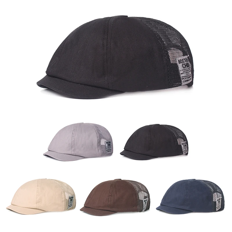 

Summer Mesh Newsboy Cap Breathable Cotton Peaky Octagonal Hat Vintage Casual Cap Solid Berets Flat Ivy Hat