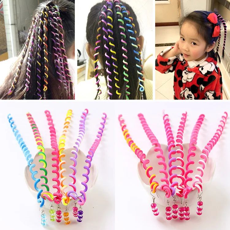 

6PCS/Set Girls Cute Colorful Crystal Long Spiral Headbands Hair Bands Braid Hair Ornament Hairband Kids Fashion Hair Accessories