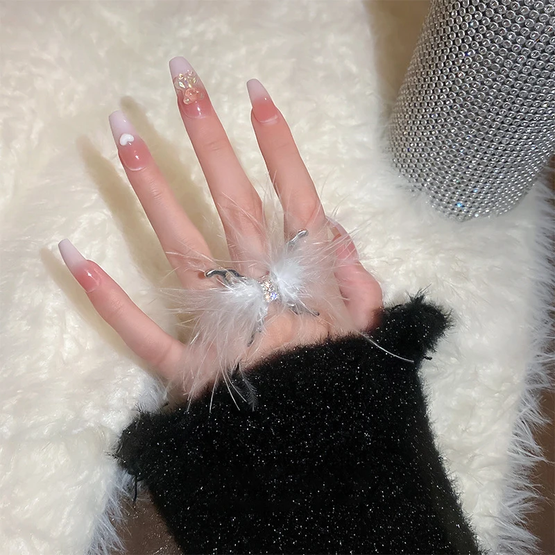 Открытые Кольца в виде перьев бабочки для ногтей фотосессия плюшевое ручная