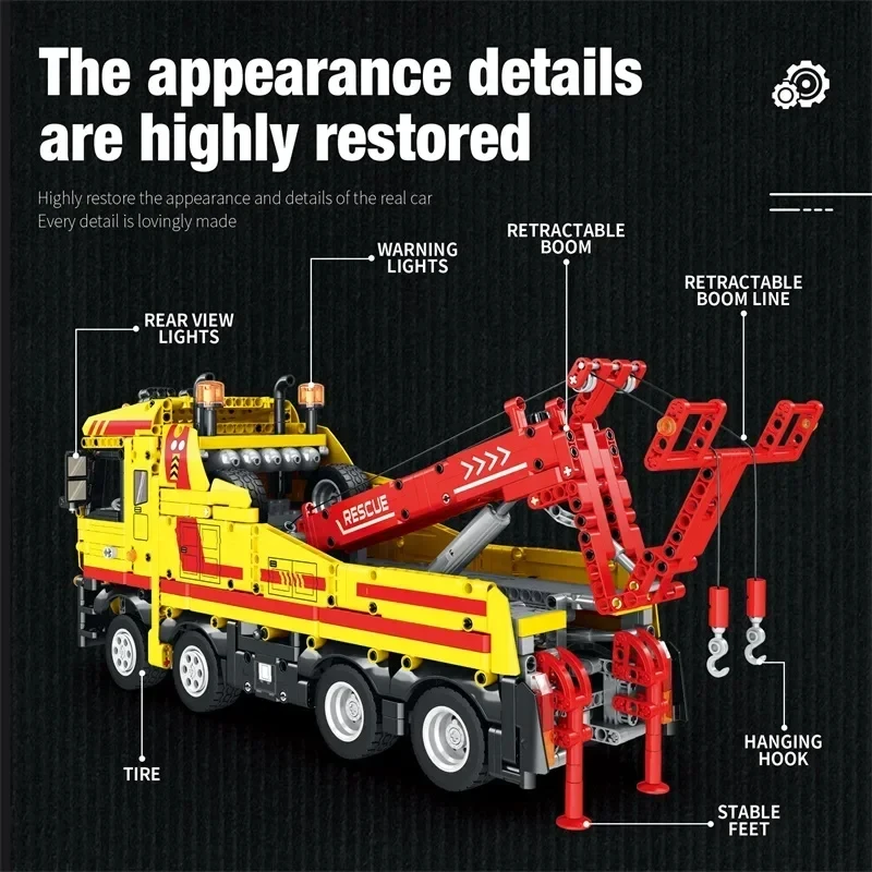 1910 шт. Детский конструктор автомобиль-эвакуатор