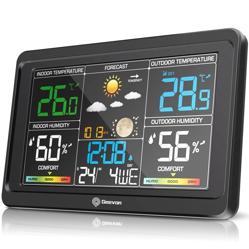 

Geevon Weather Station Clocks Wireless Indoor Outdoor Thermometer Table Clock With Temperature And Humidity Snooze Alarm Clock