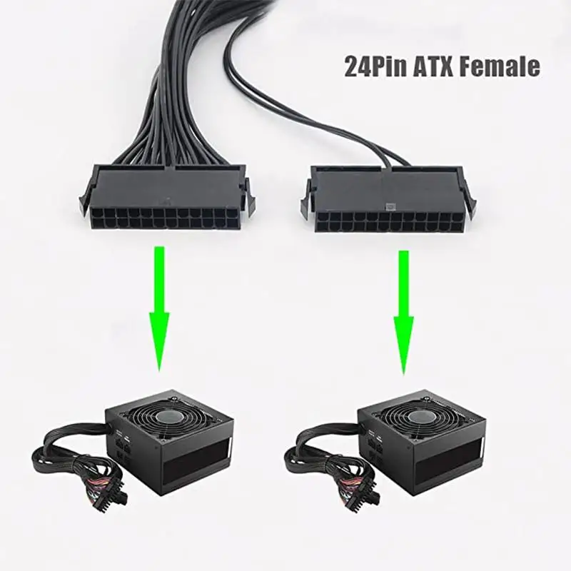 

24PIN 18AWG MiNing Power Supply Splitter Synchronizer Male To Female ATX Mining 32cm 24 Pin Dual PSU Extension Cable For Mining