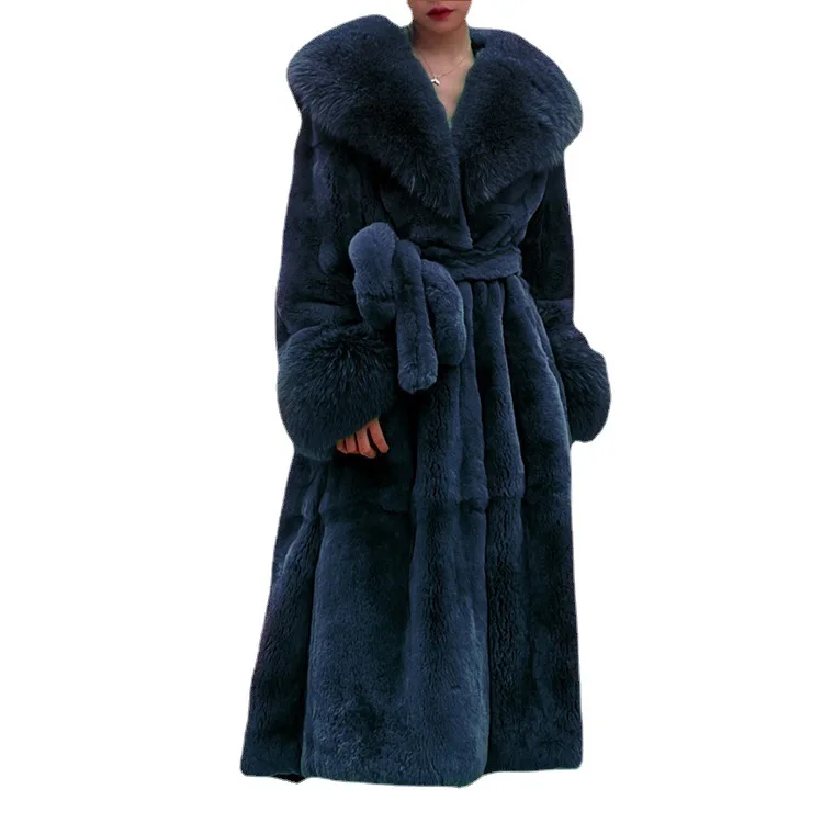 Women's Mid-length Extra-thick Loose Casual Coat with Large Fur Collar Fashion Faux Fur Coat for Autumn/Winter 2022