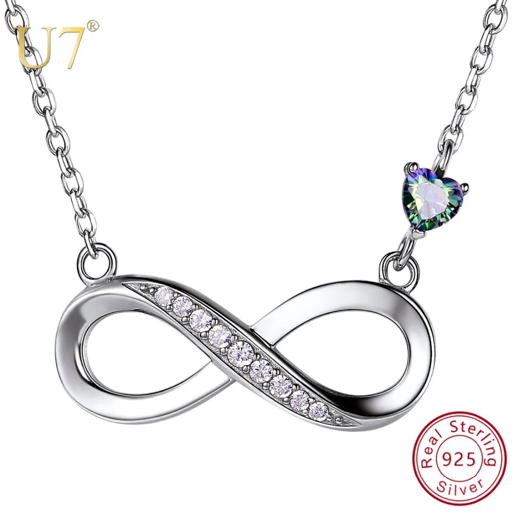 

U7 925 Sterling Silver Infinity Love Heart Necklace for Women Choker Lucky Romantic Symbol Jewelry for Her