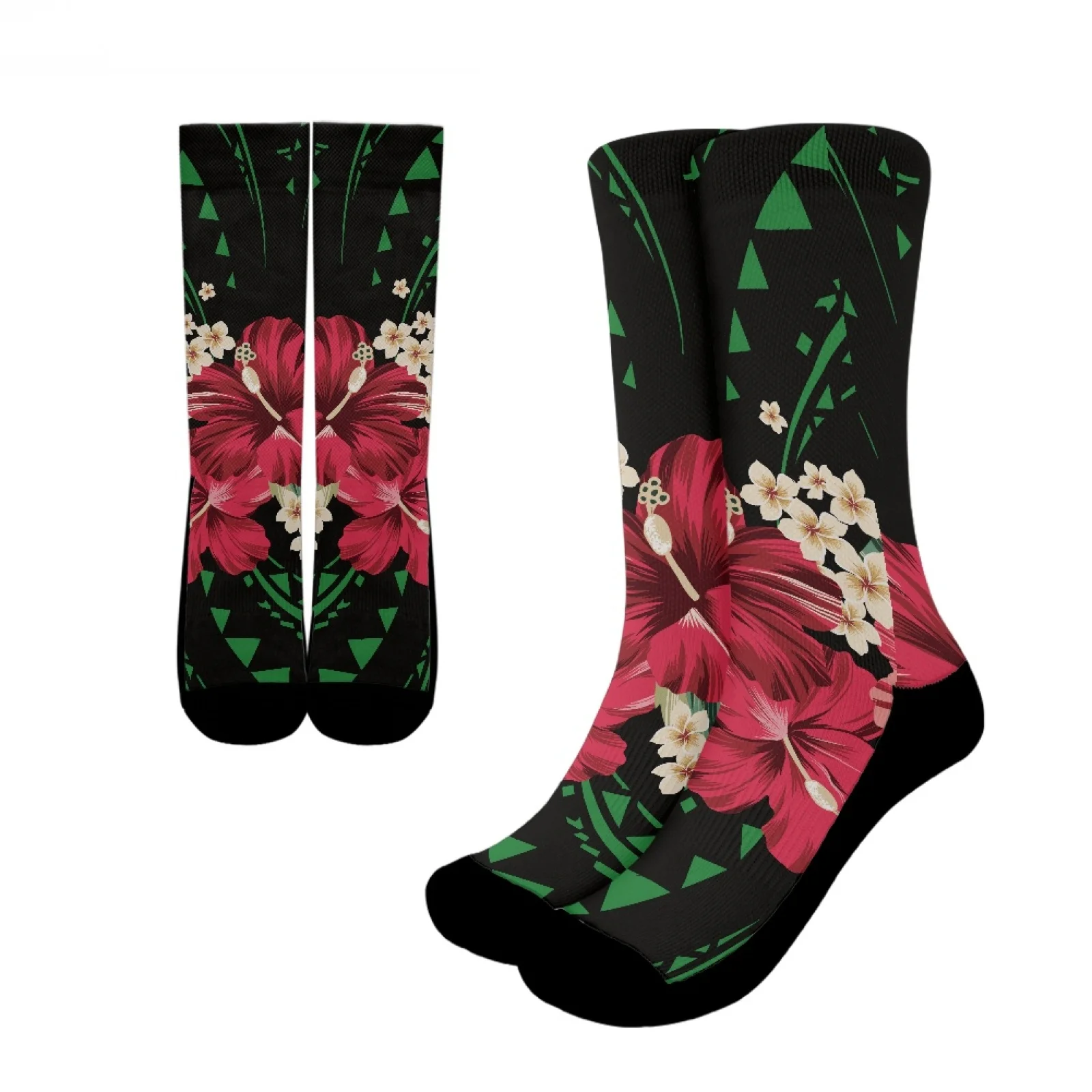 

Polynesian Tribal Tongan Totem Tattoo Tonga Prints High Quality Comfort Keep Warm Hibiscus Crew Socks Breathable Sports Socks