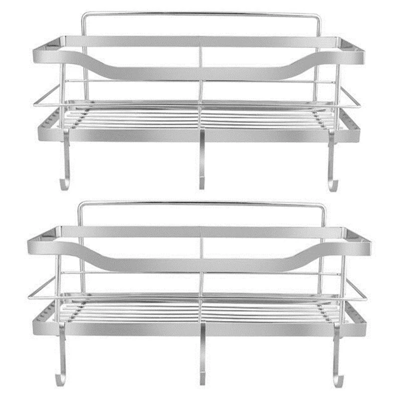 

2-Pack Shower Caddy, Rust Proof Shelf Organizer With Hooks For Sponge Brush, Stainless Steel Wall Rack For Dorm, Toilet