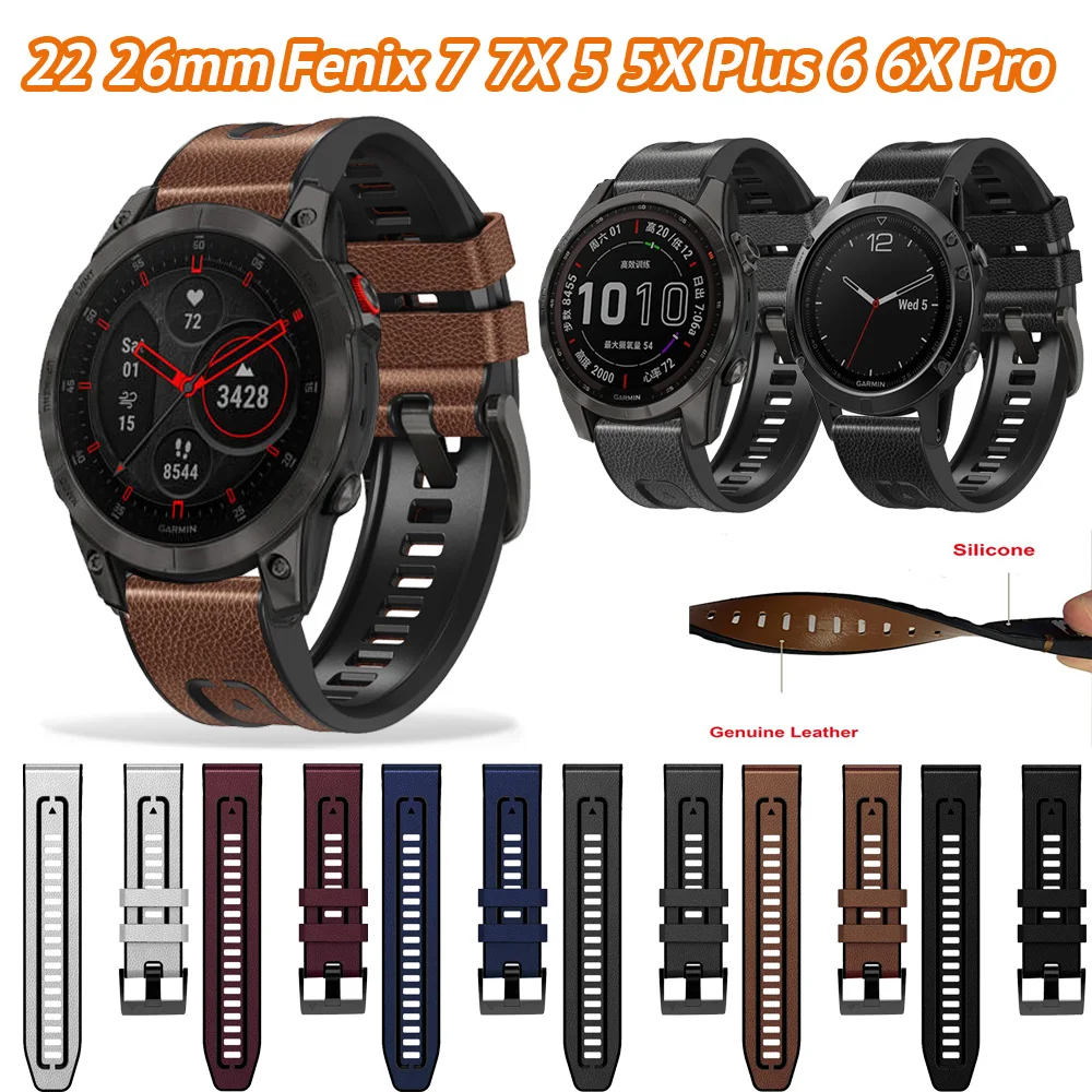 

Smart 22 26MM Leather Silicone Watch Band Strap Quick Bracelet For Garmin Fenix 6X 6 Pro 5X 5 Plus Epix Gen 2 7X 7 Enduro Mk1 2