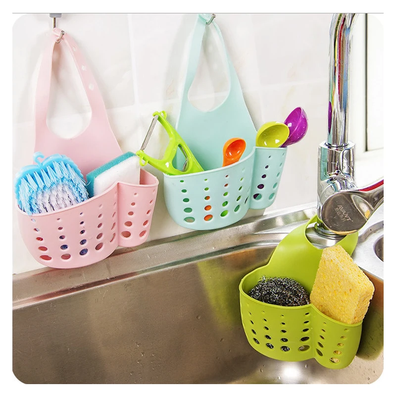 

1PCS Kitchen Storage Hanging Basket Hanging Bag Faucet Sponge Wipe Drain Basket Adjustable Sink Plastic Drain Rack Shelf