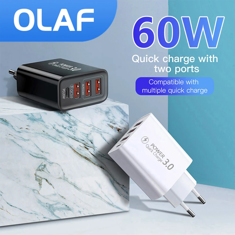 

Olaf USB C зарядное устройство с 4 портами адаптер для быстрой зарядки Тип C Быстрая зарядка QC 3,0 Сетевое зарядное устройство для iPhone Huawei Samsung Xiaomi