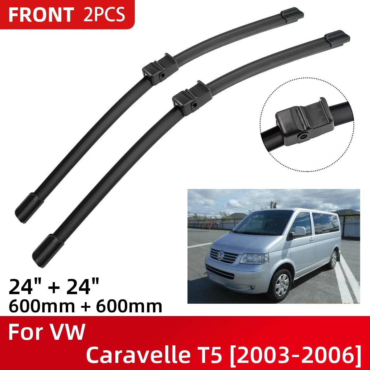 

Front Wiper Blades For VW Caravelle T5 2003-2006 Windshield Windscreen Window 24"+24" 2003 2004 2005 2006