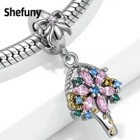 925 sterling silver flower charms cz bouquet pendant beads fit european bracelet for mothers gift diy accessories fine jewelry