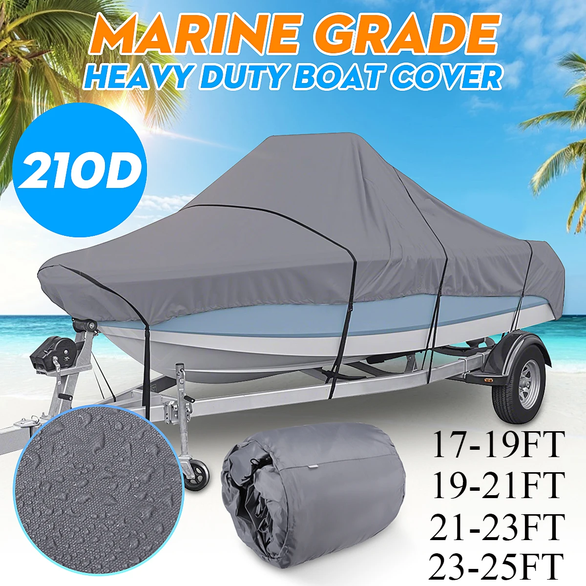 17-25FT 210D Oxford Fabric Anti-smashing Durable and Tear Proof Boat Cover Waterproof Yacht Outdoor Protection