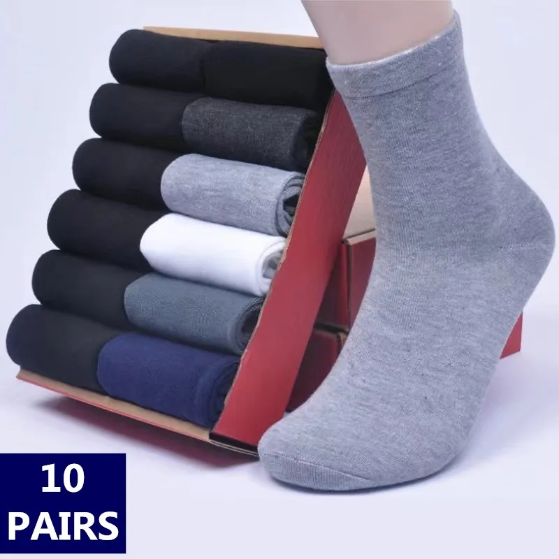 Chaussettes à mi-tube en Polyester et coton pour homme  lot de 10 paires  couleur unie  matière