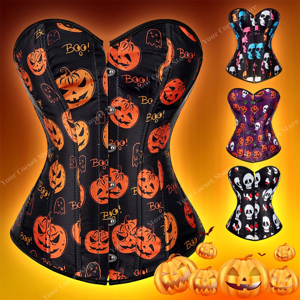 

Gothic Corset Plus Size Halloween Costume Vintage Skull Corset Top for Women Sexy Black Corset Bustier Cosplay Pumpkin