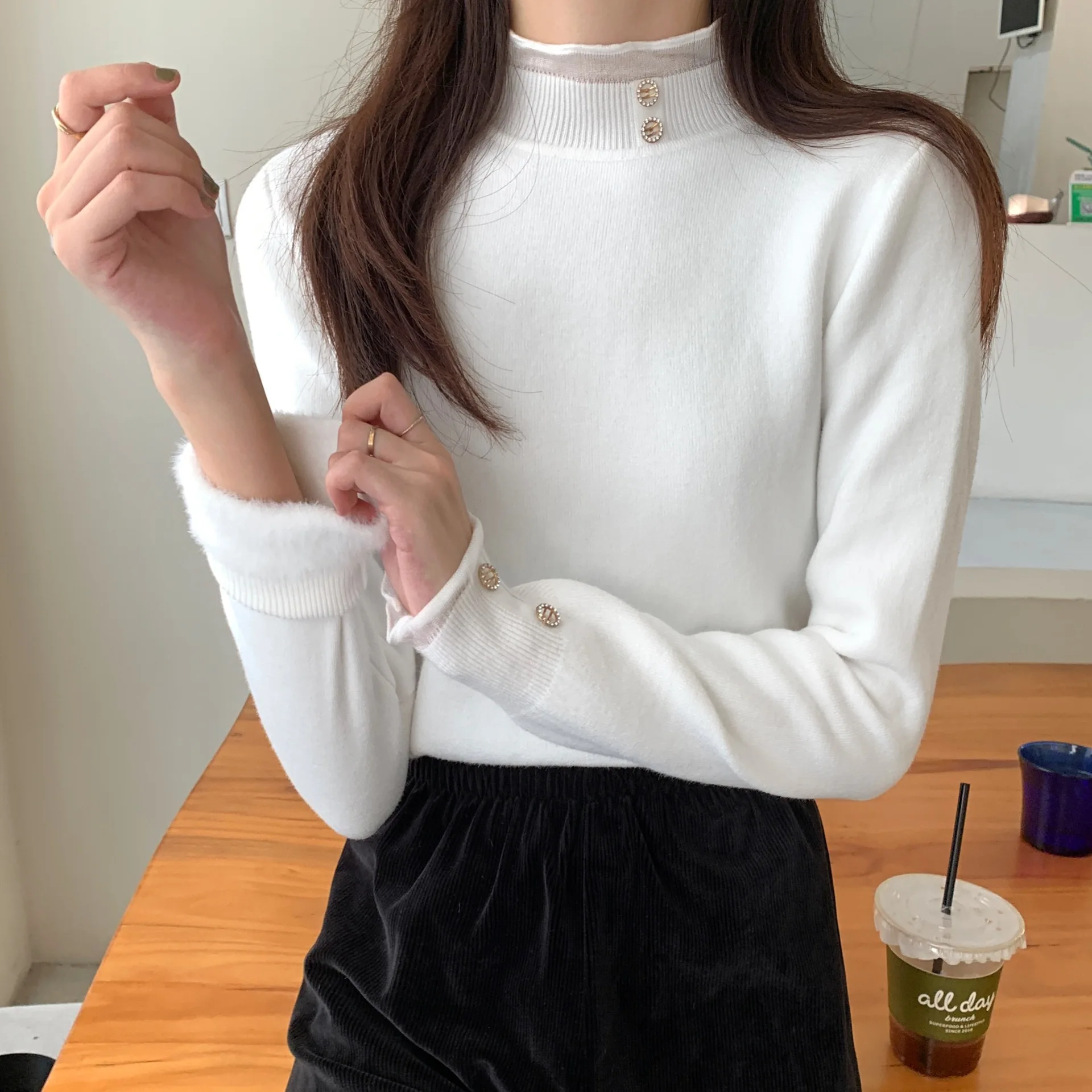 Зимний новый утолщенный теплый свитер для беременных с высоким воротником GRAY22 |