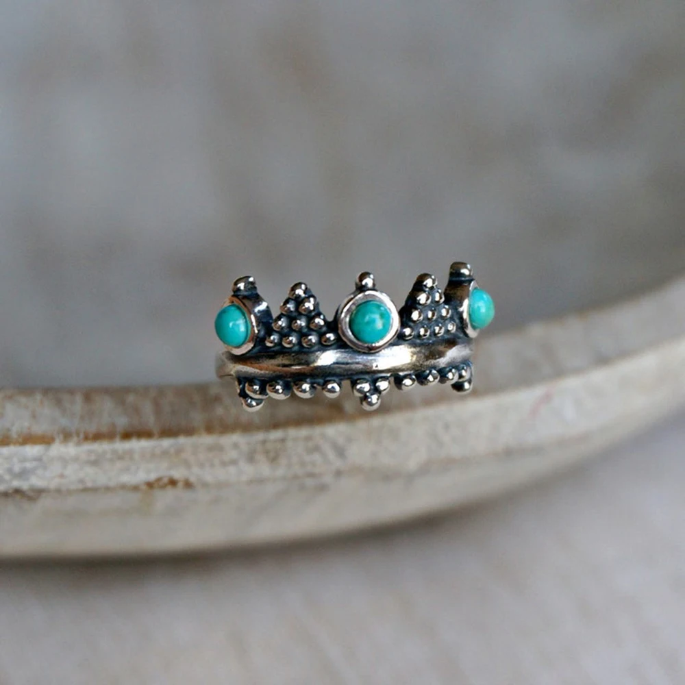 

Bohemian Turquoise Crown Adjustable Rings for Women Vintage Knuckle Finger Rings Engagement Wedding Statement Jewelry