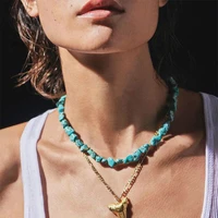 boho chic turquoise chunky necklace nature stone bohemian beach choker neck accessories hippie vintage jewelry gift