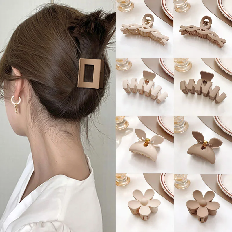 

Bow Geometric Clip Ladies Hair Accessories Autumn And Winter Milk And Coffee Color Shark Clip Solid Headwear Sweet Hair Claws