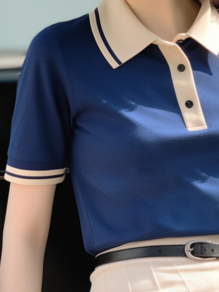 Футболка женская трикотажная с отложным воротником и коротким рукавом