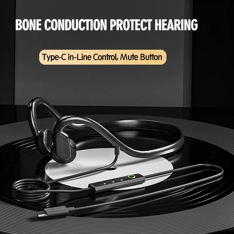 

Real Bone Conduction Headphone Wired Type C Mute Key Mic Noise Isolation Tech Induction Headphon Free Shipping Sport Headset RX6