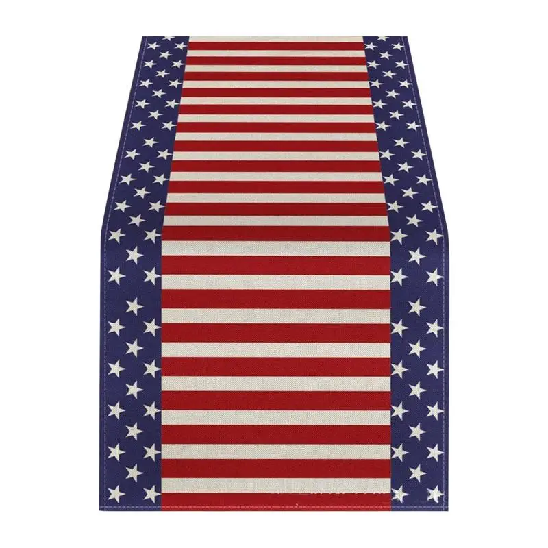 

4th Of July Patriotic Memorial Day Table Runner 13x71 Inch Red Blue White Strips Stars Independence Day Dining Table Decor