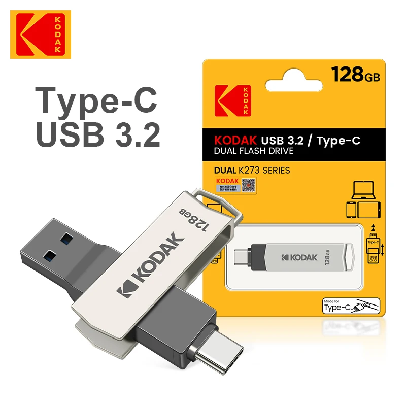 

10Pcs Kodak K273 Dual Metal USB3.1 OTG Flash Drive 64GB Pendrive 64g Type C flash Disk USB C Memory Stick cle usb Free Shipping