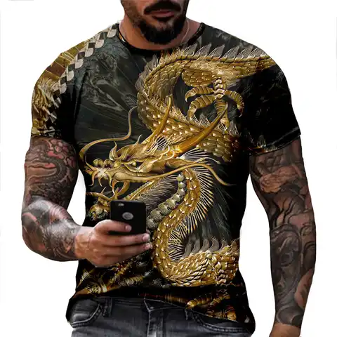 2022 летняя хипстерская Мужская футболка с 3D-принтом тату дракона, повседневные топы в стиле Харадзюку