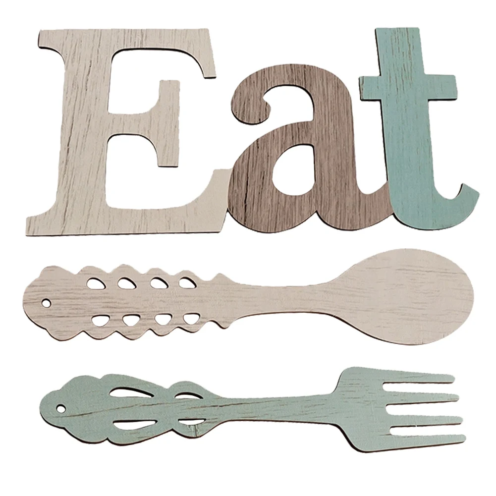 

Eat Sign Set Dining Room Rustic Wood DIY Plaque Home Kitchen With Screws Easy Install Fork Spoon Restaurant Wall Hanging Cafe