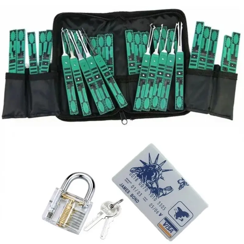 

5-32 Pieces Lock Pick Set with Clear Training padlock Single Pick Auto Tension Wrenches For Newbie and Professional Locksmith