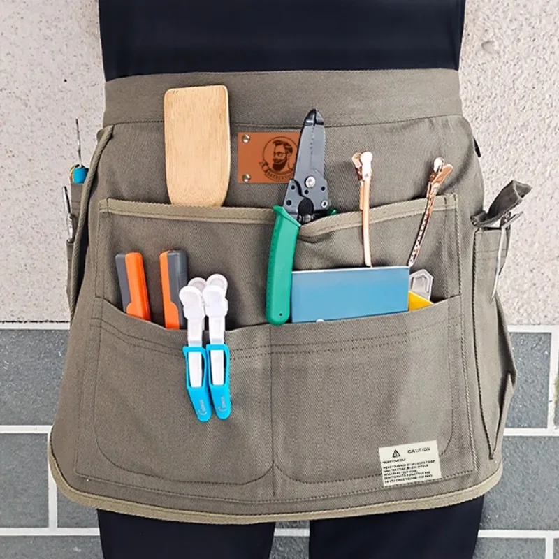 

Kitchen Half Apron Restaurant Waiter Apron Storage Gardening Work Multi-Pocket Half Canvas Apron Universal