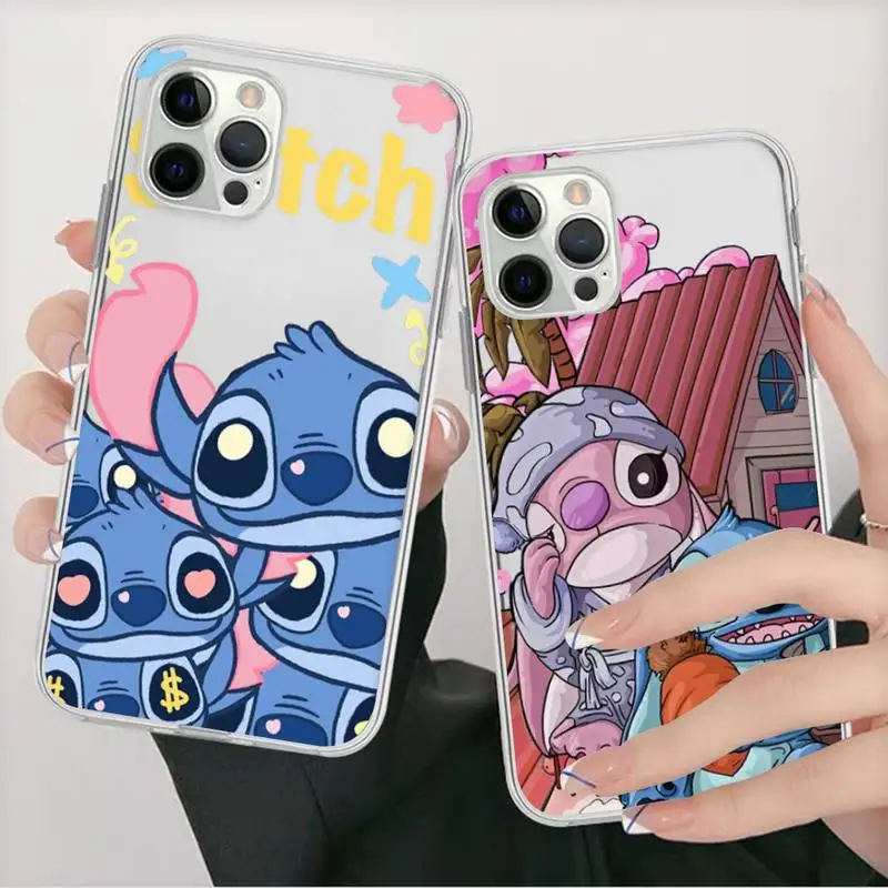 

Disney Cute Stitch Phone Case For iPhone 11 12 13 14 Mini Pro Max XR X XS TPU Clear Case For 8 7 6 Plus SE 2020