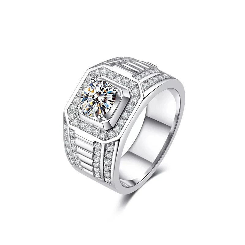 

LESF Moissanite Ring 925 Sterling Silver Plating Platinum Color Full 1 Carat Moissanite Ring Men Wedding Jewelry