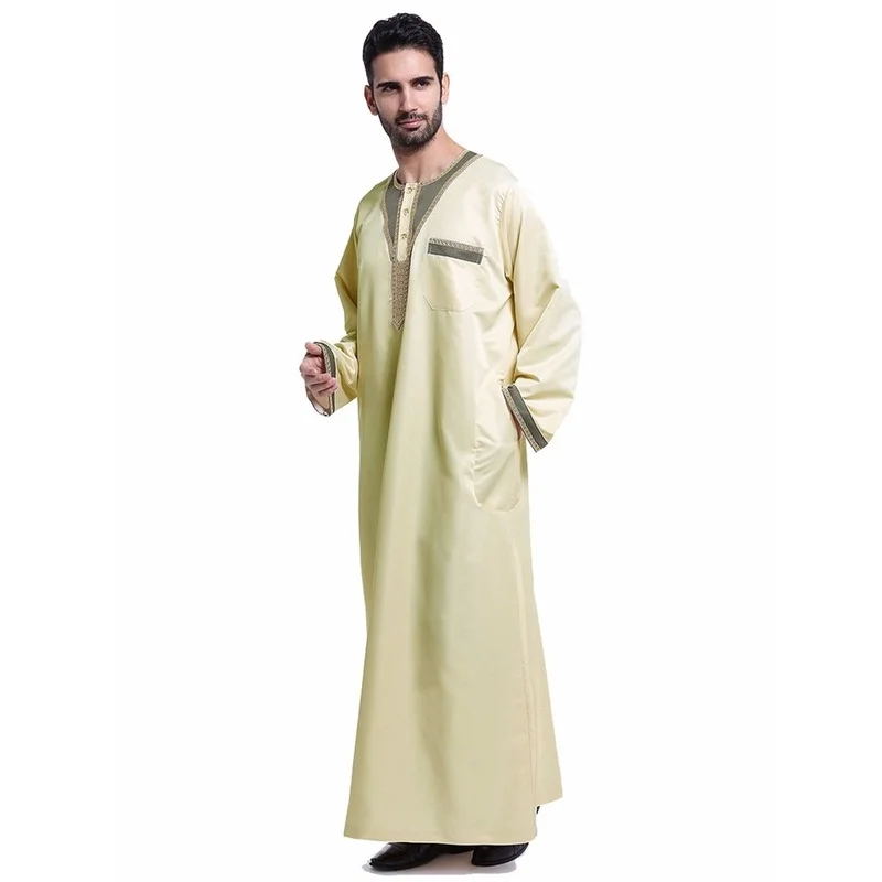 Men's Muslim Robe Daily Casual Commuter Colorblock Crew Neck Muslim Arab Middle East Men's Loose Robe Africa