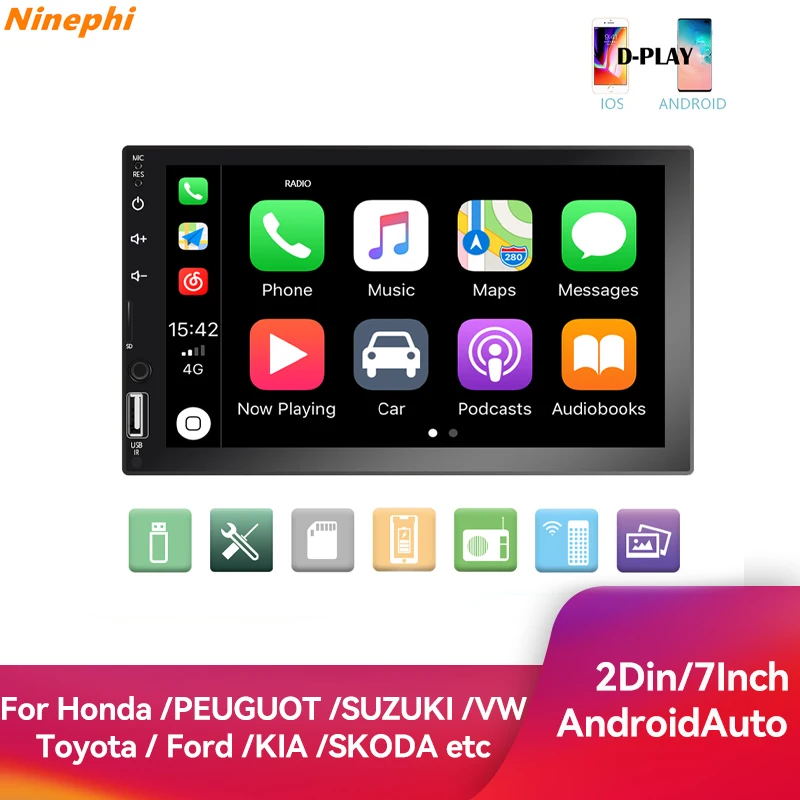 2Din Android Auto Car Radio Apple Carplay 7inch MP5 Multimedia Player Bluetooth Handsfree A2DP USB Head Unit touch screen aux