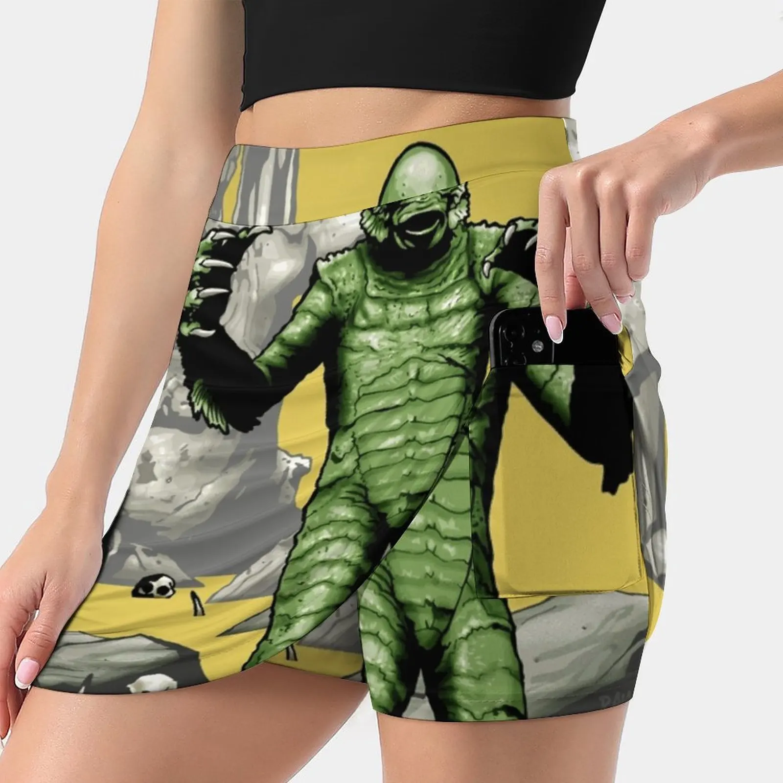 

Женская Двухслойная юбка с принтом, короткая спортивная мини-юбка из Черной лагуны