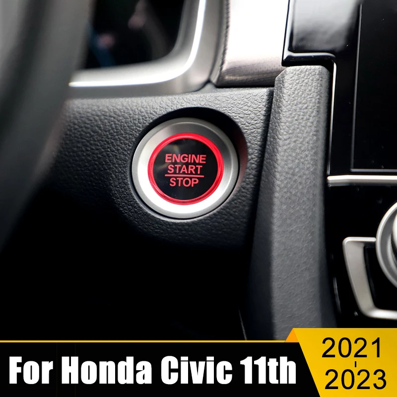 

For Honda Civic 11th Gen 2021 2022 2023 Stainless Car Engine One-Click Start Stop Button Ring Covers Circle Case Trims Sticker