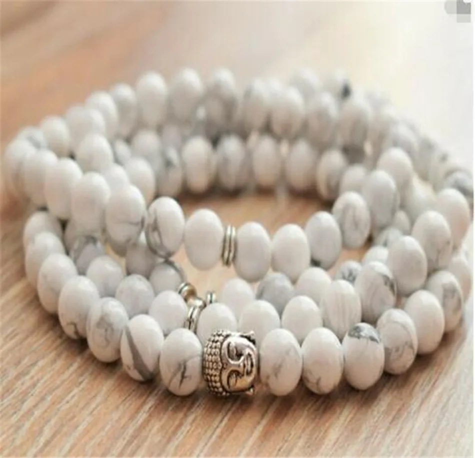 6 мм браслет из драгоценных камней Howlite Mala 108 бусин голова Будды ювелирные изделия