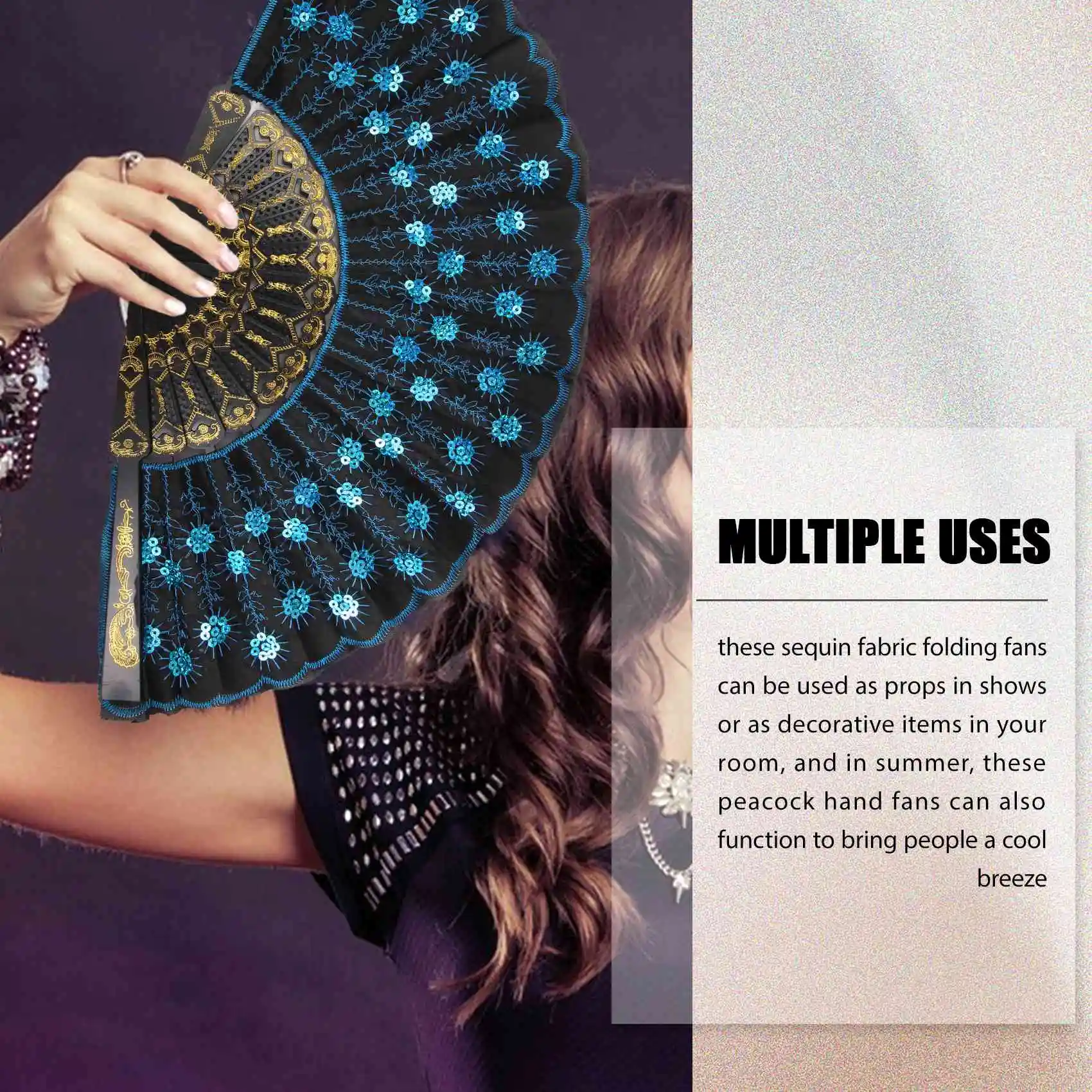 

12 Pieces Sequin Fabric Folding Fans Peacock Hand Fans Flower Lace Fans Handheld Folding Fans for Women Wedding Party