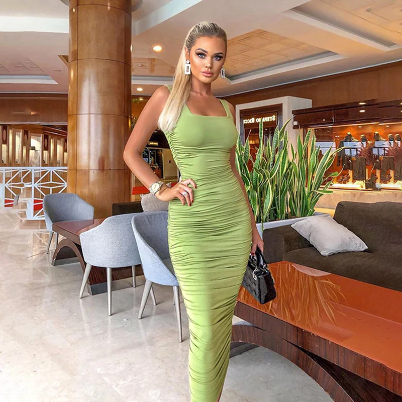 

Casual elegant slim sexy 2023 new dress,Ruched Midi ​dress Bodycon Sexy Sleeveless Elegant Party Backless Streetwear Spring Clot