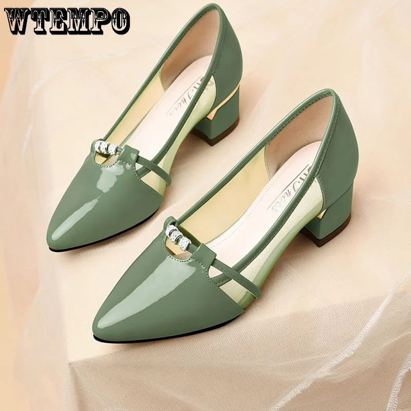 WTEMPO Woman Sandals Fashion Sweet Slip on Heel Pumps for Ladies Casual Shallow Mouth Pointed Toe Comfort Shoes Dropshipping